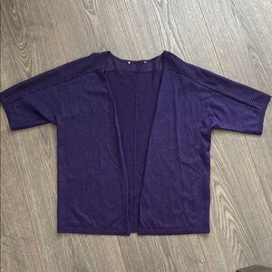 Talbots Purple Sparkle Short Sleeve Open Cardigan Women's Petite Medium Silk